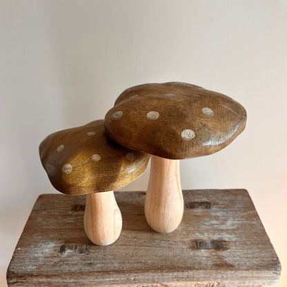 Wooden Mushroom Pair with Gold Detail