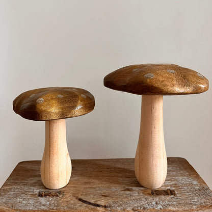 Wooden Mushroom Pair with Gold Detail