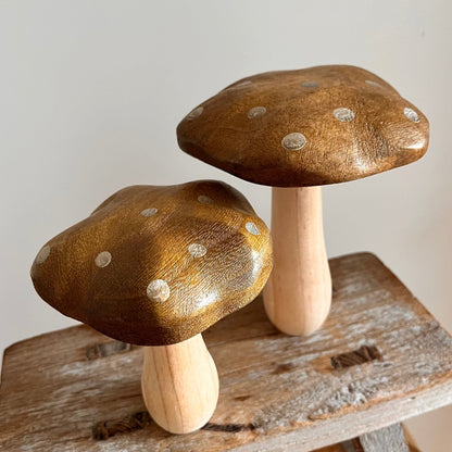 Wooden Mushroom Pair with Gold Detail